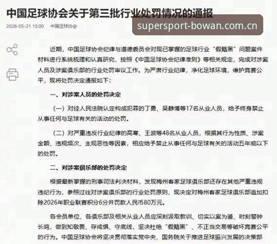博万体育下载2026最新版本 足坛反腐风暴vs诚信重建:65人禁足名单背后的生态变革